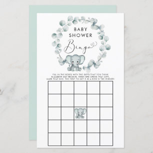 Niedliches Elephant Watercolor Baby Bingo Showspie