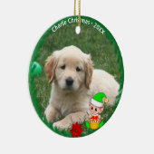 Niedliches Elf & Golden Retriever Puppy-Foto Keramik Ornament (Rechts)
