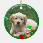 Niedliches Elf & Golden Retriever Puppy-Foto Keramik Ornament (Hinten)