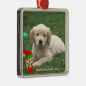 Niedliches Elf & Golden Retriever Puppy-Foto Ornament Aus Metall (Rechts)