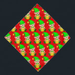 Niedliches Elf-Muster in Rot Halstuch<br><div class="desc">Weihnachtself in grünem Muster auf rotem Hintergrund gekleidet. Milo-Text kann personalisiert sein.</div>