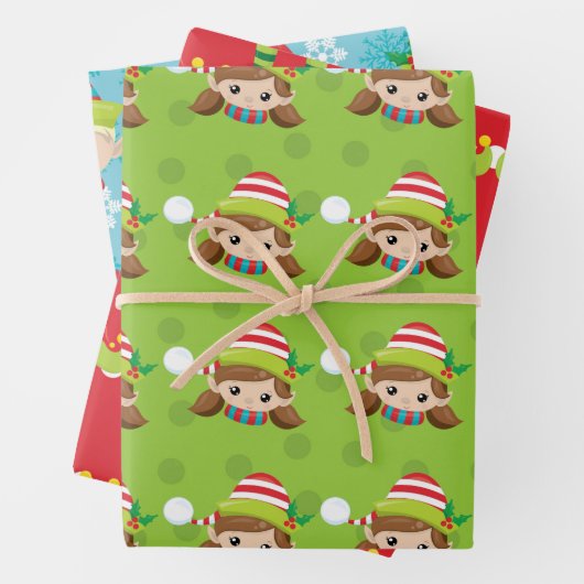 Niedliches Elfenbein Weihnachtsmuster Geschenkpapier Set (Beispiel)