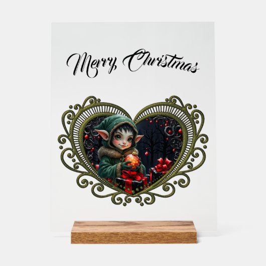 Niedliches Elfskind in grüner Hülle Acrylschild (Vorderseite)