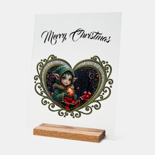 Niedliches Elfskind in grüner Hülle Acrylschild (Winkel)