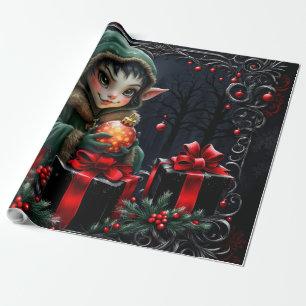 Niedliches Elfskind in grüner Hülle Geschenkpapier