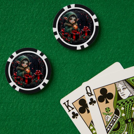 Niedliches Elfskind in grüner Hülle Pokerchips (Pokertisch (doppelt))