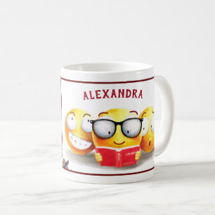 Niedliches Emoji Happy Face Reading Fun Foto Custo Kaffeetasse