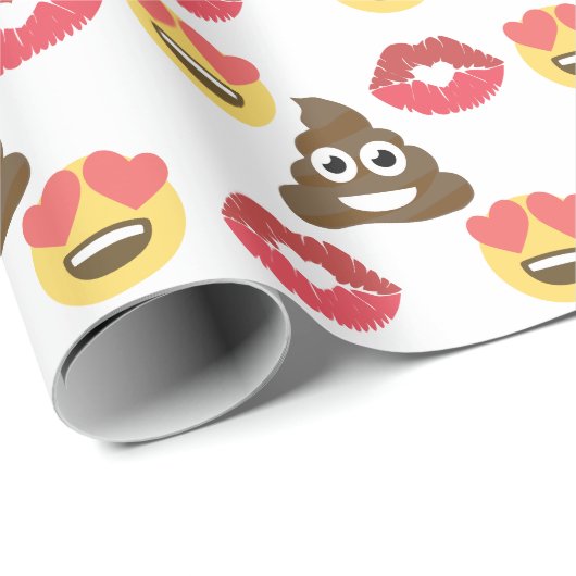 Niedliches Emoji in der Liebe, Kack Emoji & Küsse Geschenkpapier (Rolleneckpunkt)