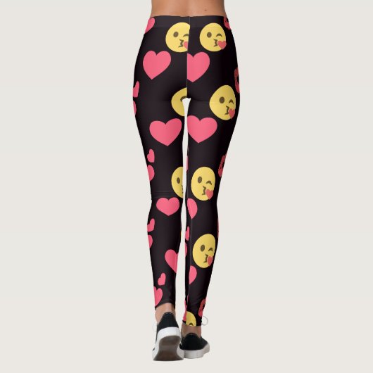 niedliches Emoji Liebe Herz Küssen Lippen Muster Leggings (Rückseite)