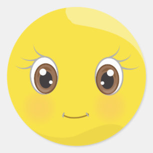 Niedliches Emoji mit Eyelashes-Aufklebern Runder Aufkleber