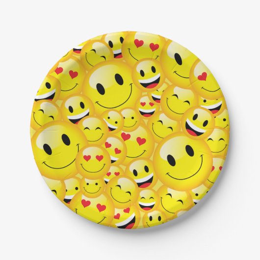 Niedliches Emoji Party Emoticon Happy Faces Pappteller (Vorderseite)
