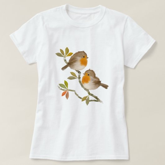 Niedliches Englisch Robin Birds T Shirt (Design vorne)