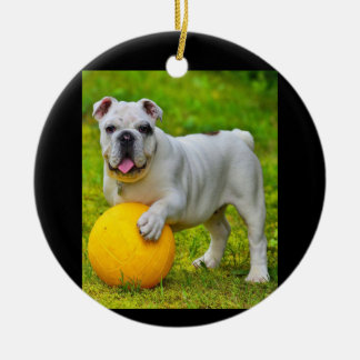 Niedliches englisches Bulldog Basketball Bulldog-L Keramik Ornament