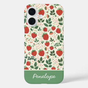 Niedliches Erdbeerdesign mit individuelle Name iPhone 16 Hülle