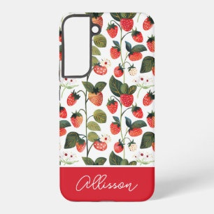 Niedliches Erdbeerdesign mit individuelle Name Samsung Galaxy Hülle