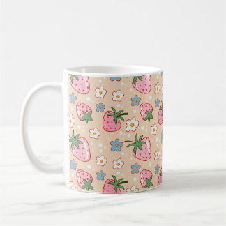 Niedliches Erdbeeren & Gänseblümchen nahtloses Mus Kaffeetasse