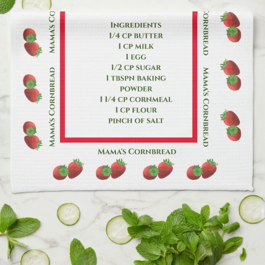 Niedliches Erdbeeren Themenrezept Geschirrtuch (Gefaltet)