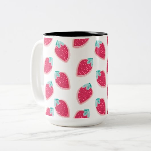 Niedliches Erdbeerfruchtmuster Zweifarbige Tasse (Vorderseite Links)