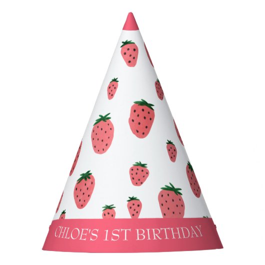 Niedliches Erdbeermädchen Erstgeburt Rosa Party Partyhütchen (Vorderseite)