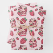 Niedliches Erdbeermilch rosa Muster Geschenkpapier Set (Beispiel)