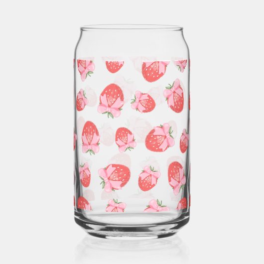 Niedliches Erdbeermuster Coquette Pink Bow Muster Dosenglas (Vorderseite)