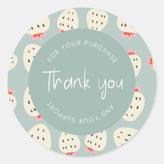 Niedliches Erdbeermuster "Danke" Verpackung Runder Aufkleber (Vorderseite)