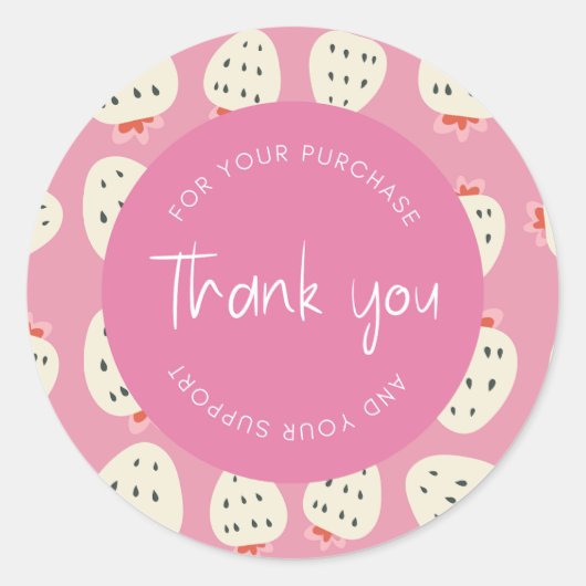 Niedliches Erdbeermuster "Danke" Verpackung Runder Aufkleber (Vorderseite)