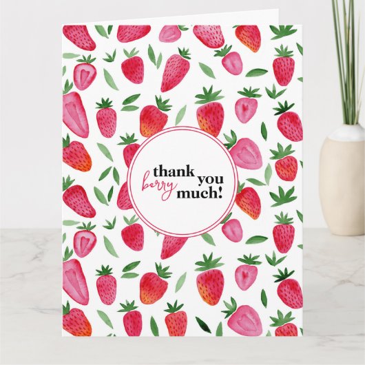 Niedliches Erdbeermuster Dankeskarte (Vorderseite)