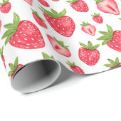 Niedliches Erdbeermuster Geburtstag Geschenkpapier (Rolleneckpunkt)
