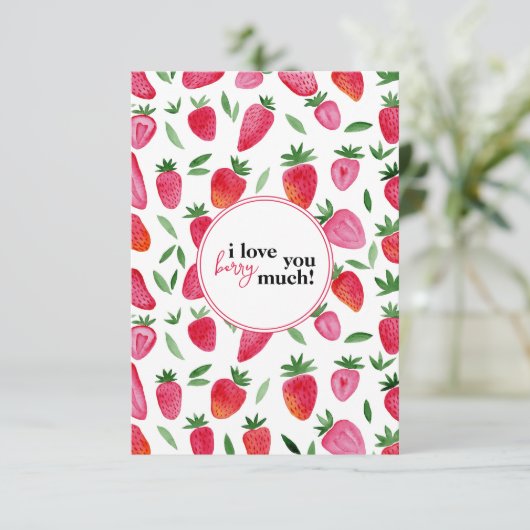 Niedliches Erdbeermuster in Aquarellfarben in der Dankeskarte (Stehend Vorderseite)