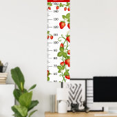 Niedliches Erdbeermuster mit Blätter Wachstumstabe Poster (Heimbüro)