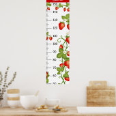 Niedliches Erdbeermuster mit Blätter Wachstumstabe Poster (Küche)