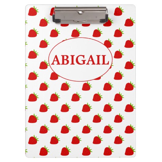 Niedliches Erdbeermuster | PERSONALISIERT Klemmbrett (Vorderseite)