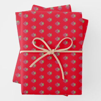 Niedliches Erdbeermuster Rot Geschenkpapier Set