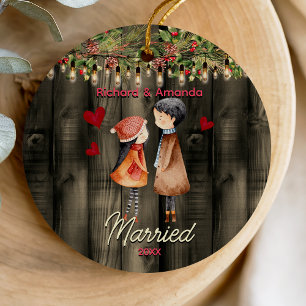 Niedliches erstes Weihnachtsfest verheiratetes nie Keramik Ornament