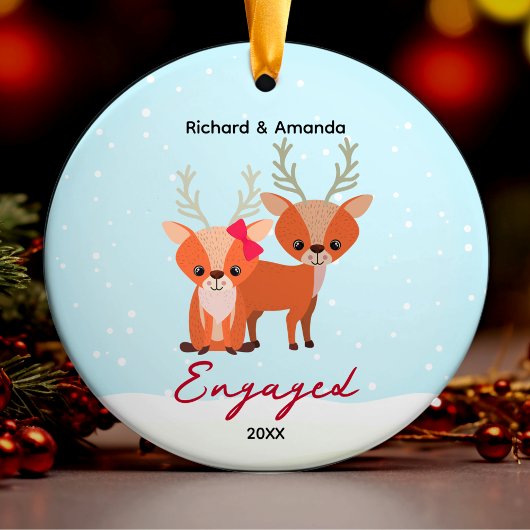 Niedliches erstes Weihnachtsfest-Verlobung-Hirschp Keramik Ornament