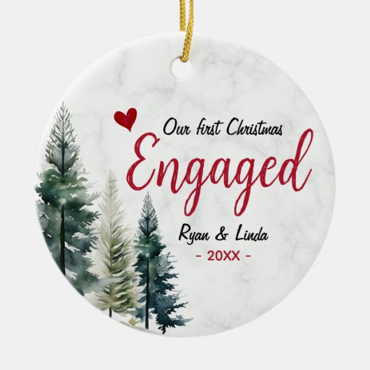 Niedliches erstes Weihnachtsherz Verlobung Keramik Ornament (Vorne)