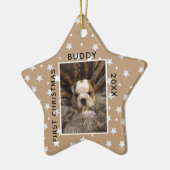 Niedliches erstes Weihnachtsjunges Welpenhund Foto Keramik Ornament (Links)