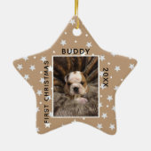 Niedliches erstes Weihnachtsjunges Welpenhund Foto Keramik Ornament (Hinten)