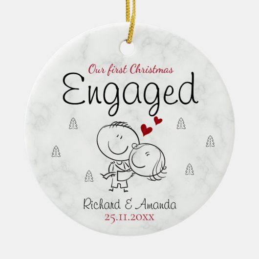 Niedliches erstes Weihnachtskarikaturenpaar Keramik Ornament (Vorne)