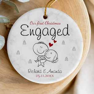 Niedliches erstes Weihnachtskarikaturenpaar Keramik Ornament