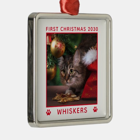 Niedliches erstes Weihnachtskatzennachtsjahr Foto Ornament Aus Metall (Rechts)