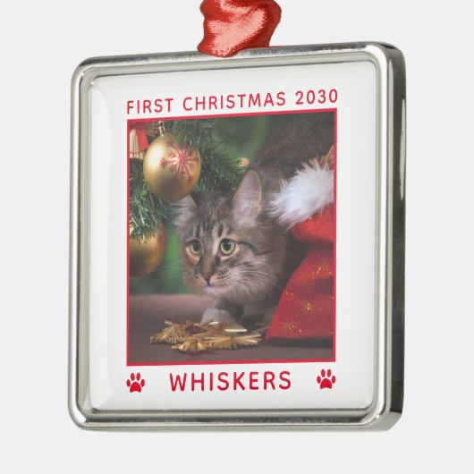 Niedliches erstes Weihnachtskatzennachtsjahr Foto  Ornament Aus Metall (Links)