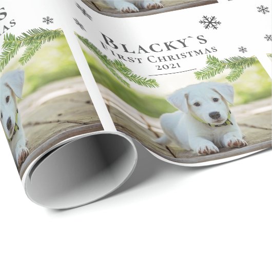 Niedliches Erstes Weihnachtskiefer Welpen Hund Hau Geschenkpapier (Rolleneckpunkt)