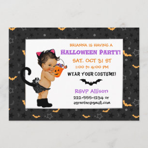 Niedliches Ethnic Baby Girl Cat Kostüm Halloween-P Einladung