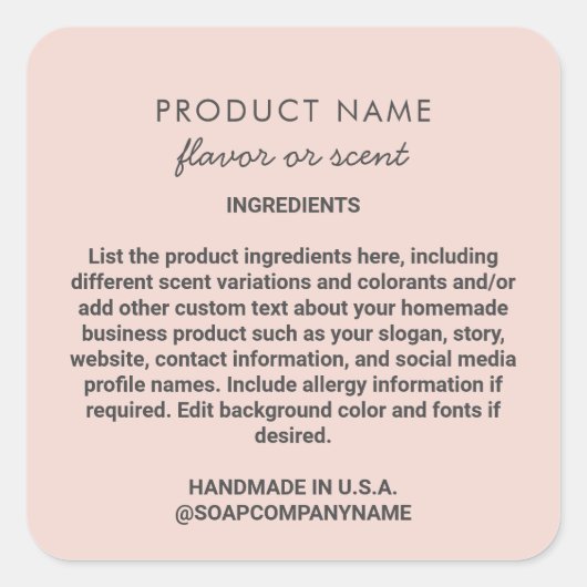 Niedliches Etikett für die rosa handgefertigten Pr Quadratischer Aufkleber (Vorderseite)