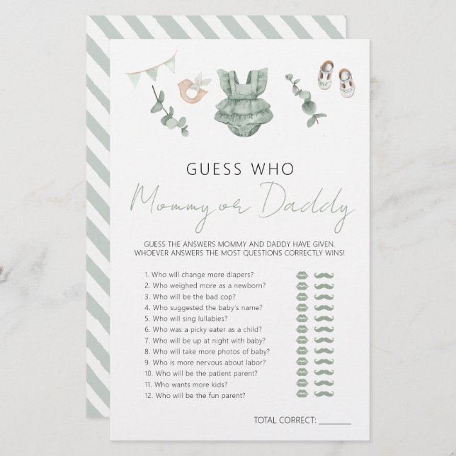 Niedliches Eucalyptus Baby Shower Mommy oder Daddy (Vorne/Hinten)