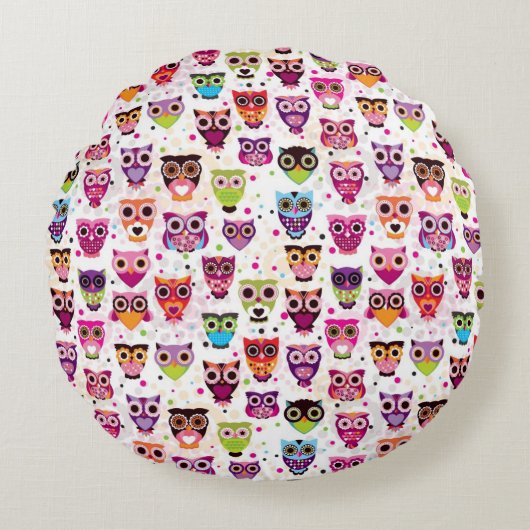 Niedliches Eule-Hintergrundmuster für Kinder Rundes Kissen (Vorderseite)