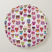 Niedliches Eule-Hintergrundmuster für Kinder Rundes Kissen (Rückseite)