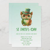 Niedliches Eule in einem Grünen Top Hat St. Patty' Einladung (Vorne/Hinten)